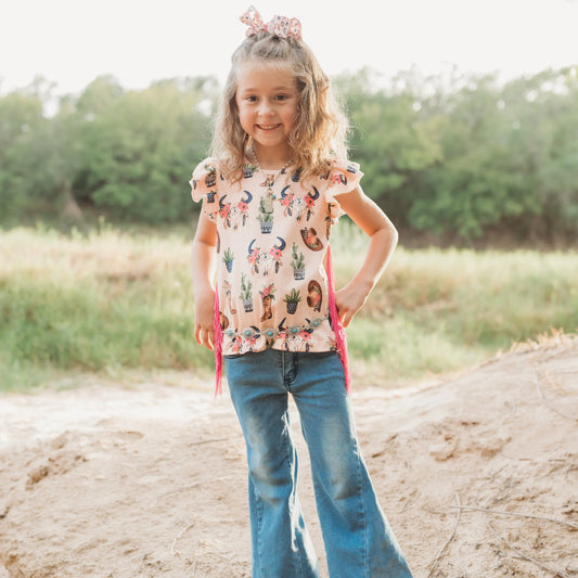 Floral Skull With Fringe Shirt