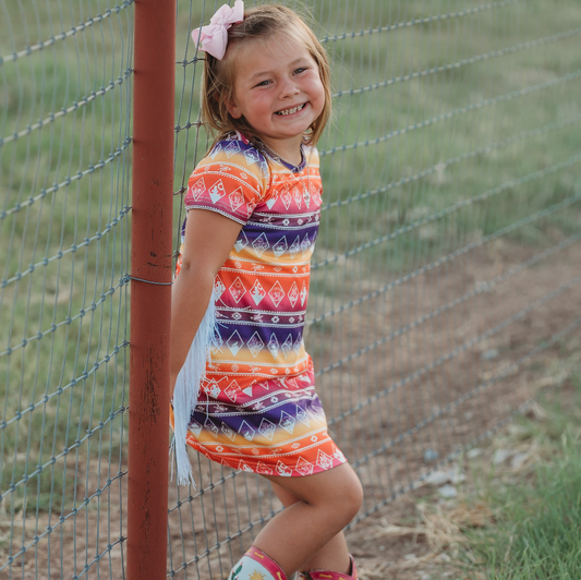 Neon Aztec Dress With Fringe