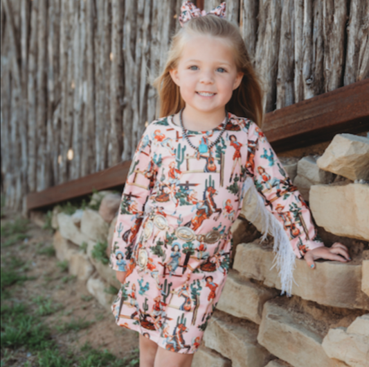 Giddy On Up Long Sleeve Fringe Dress