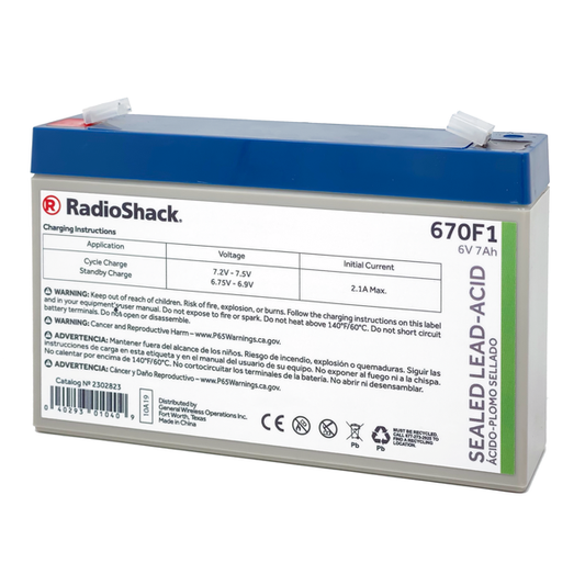 RadioShack 6V 7Ah Sealed Lead-Acid (SLA) Rechargeable Battery